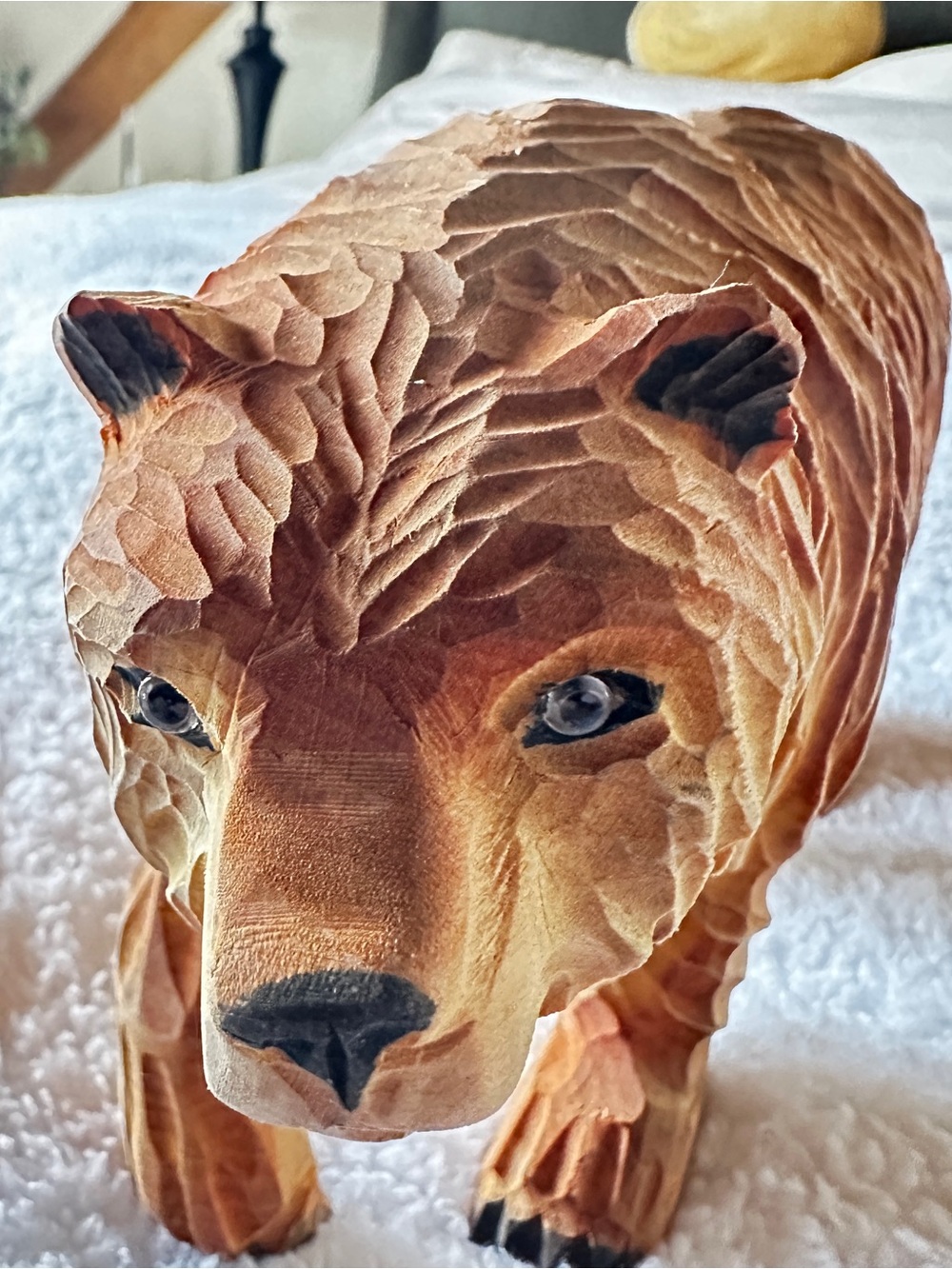 Hand Carved Wood Bear Figurine | Grizzly Bear Sculpture Folk Art Cabin Decor - Picture 5 of 8